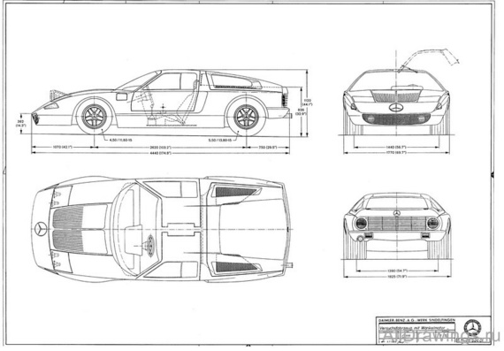 Mercedes C 111 Wankel experimental car (Мерcедес C 111 Ванкел экспериментал Кар) - чертежи (рисунки) автомобиля